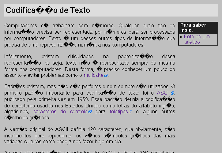 Mojibake ISO-8859-1 exibido em UTF-8 Mojibake ISO-8859-1 exibido em UTF-8