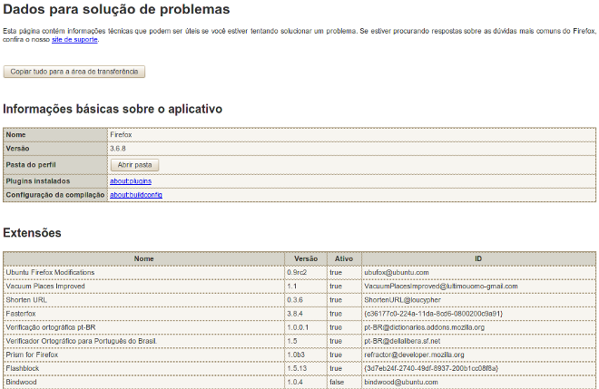Relatório de modificações do Firefox