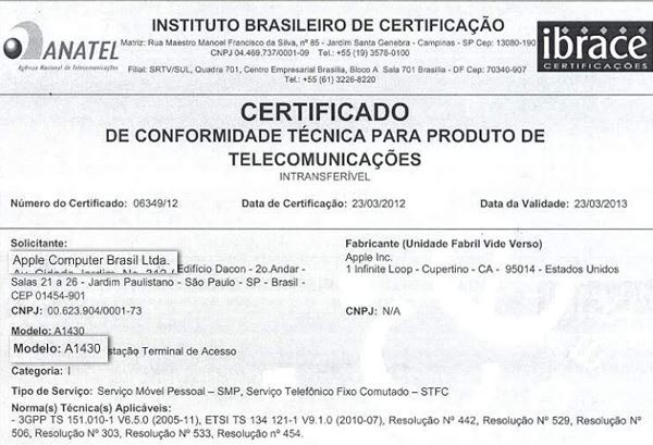 certificado anatel ipad